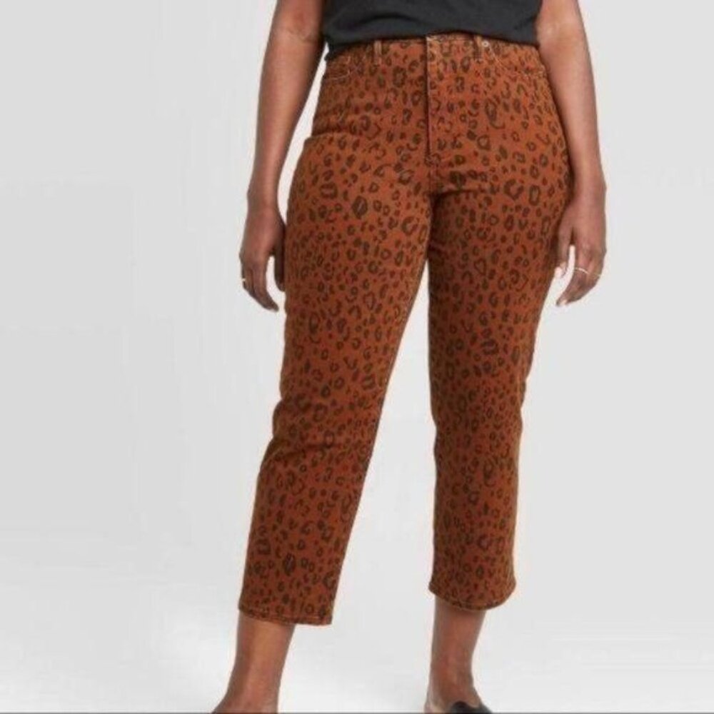 A New Day Leopard Print High Rise Straight Leg Crop Jeans Size 8 - Picture 4 of 15